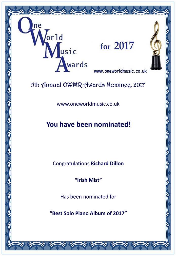 One World Music Nomination 2017 - Best Solo Piano Album - Irish Mist