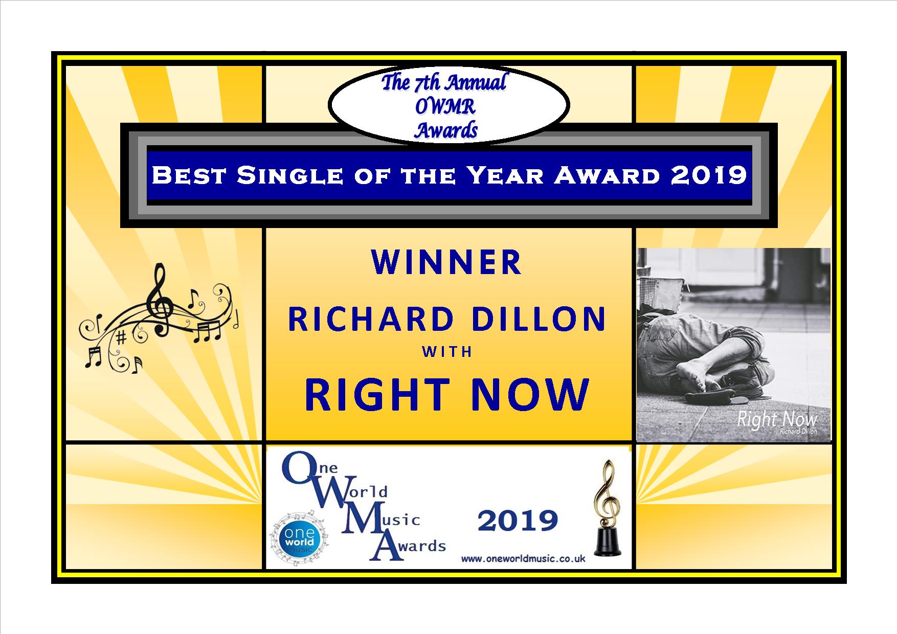 One World Music Winner 2019 - Single of the Year - Right Now